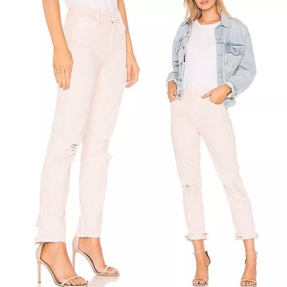 MOTHER SUPERIOR High Waisted Rascal Ankle Slim Straight Jeans Soft Pink Sz 25 - Picture 1 of 15